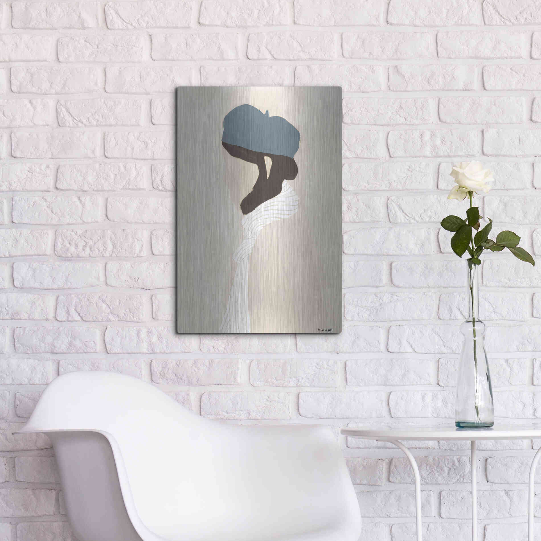 Luxe Metal Art 'Blue Beret' by Megan Galante, Metal Wall Art,16x24