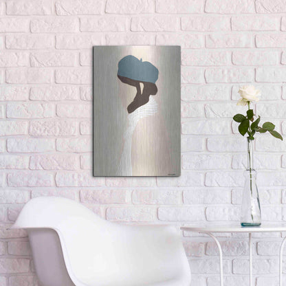 Luxe Metal Art 'Blue Beret' by Megan Galante, Metal Wall Art,16x24