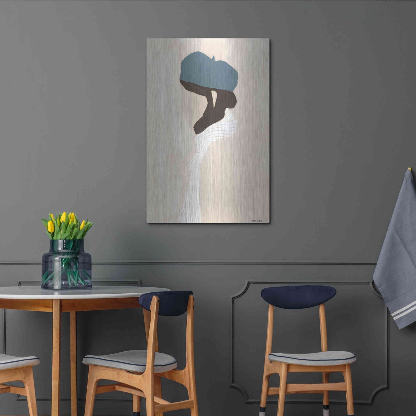 Luxe Metal Art 'Blue Beret' by Megan Galante, Metal Wall Art,24x36