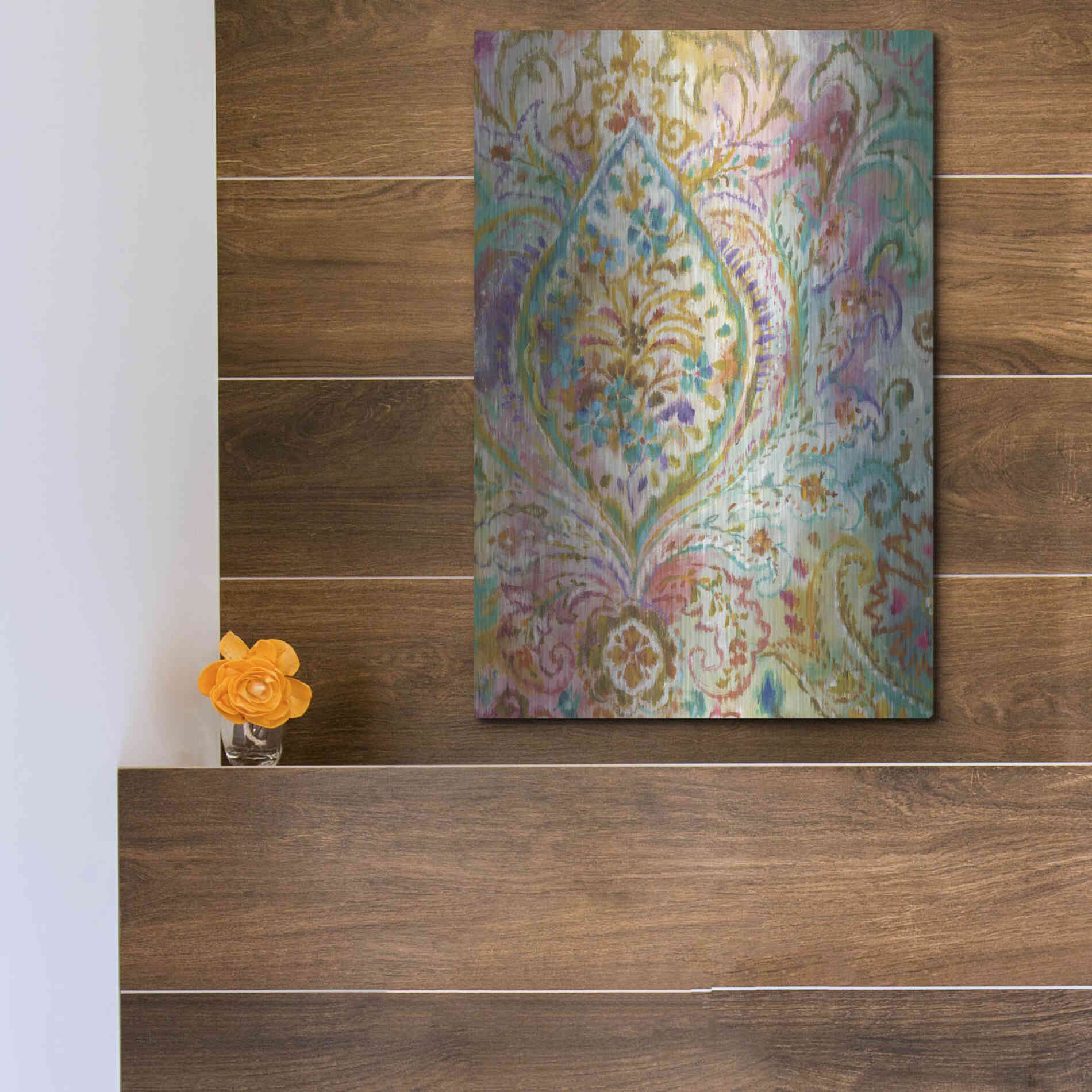 Luxe Metal Art 'Boho Paisley II' by Danhui Nai, Metal Wall Art,12x16