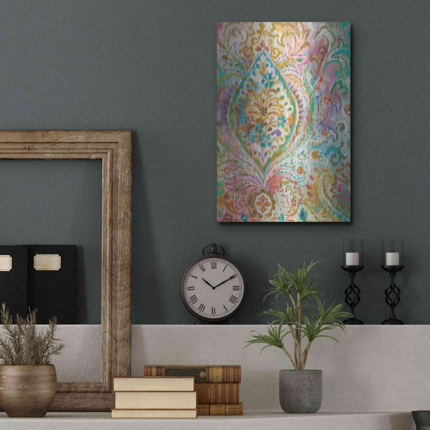Luxe Metal Art 'Boho Paisley II' by Danhui Nai, Metal Wall Art,12x16
