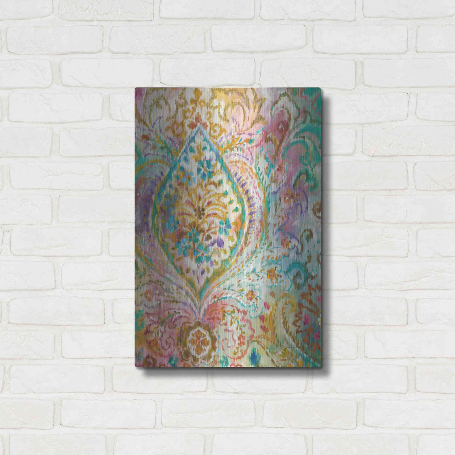 Luxe Metal Art 'Boho Paisley II' by Danhui Nai, Metal Wall Art,16x24
