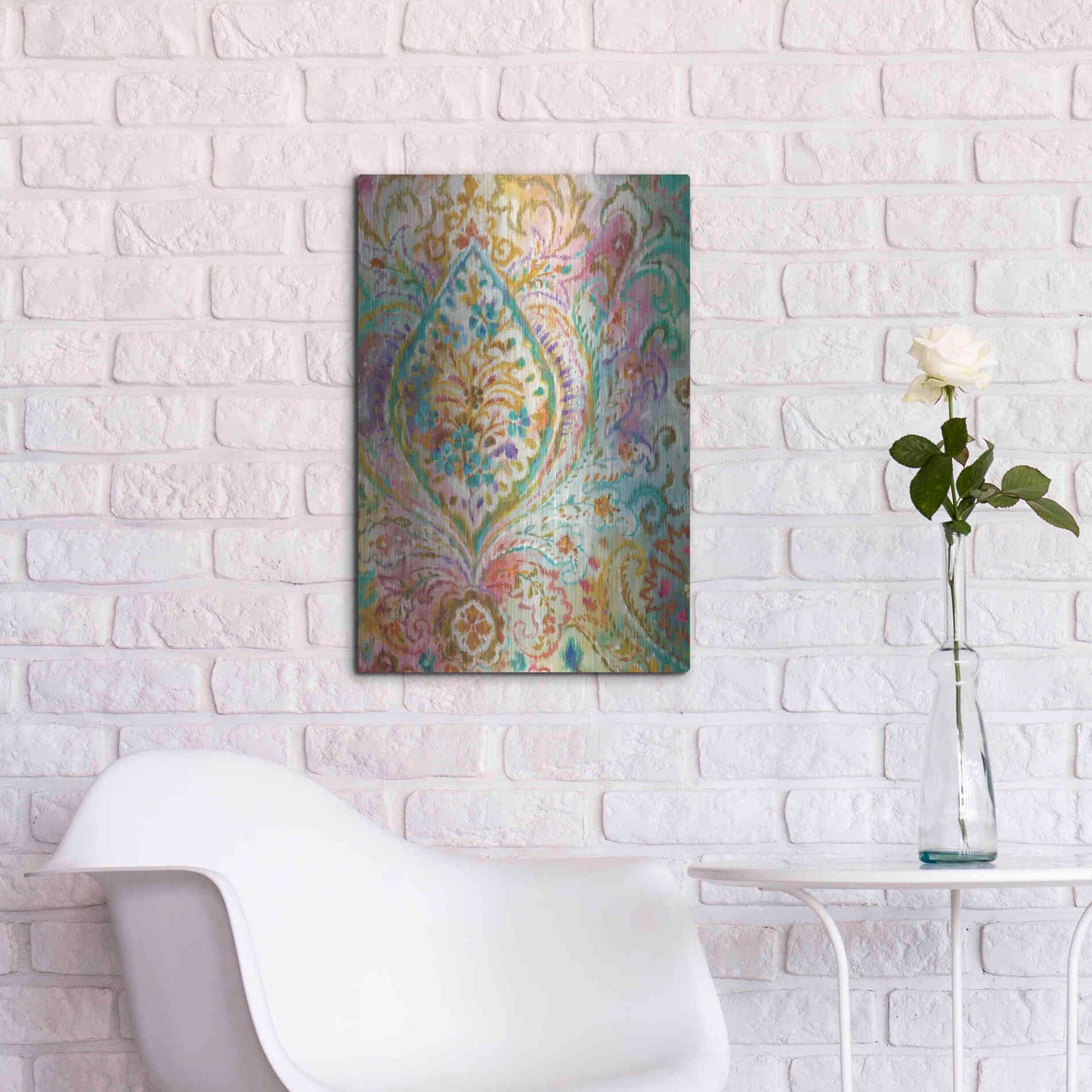 Luxe Metal Art 'Boho Paisley II' by Danhui Nai, Metal Wall Art,16x24