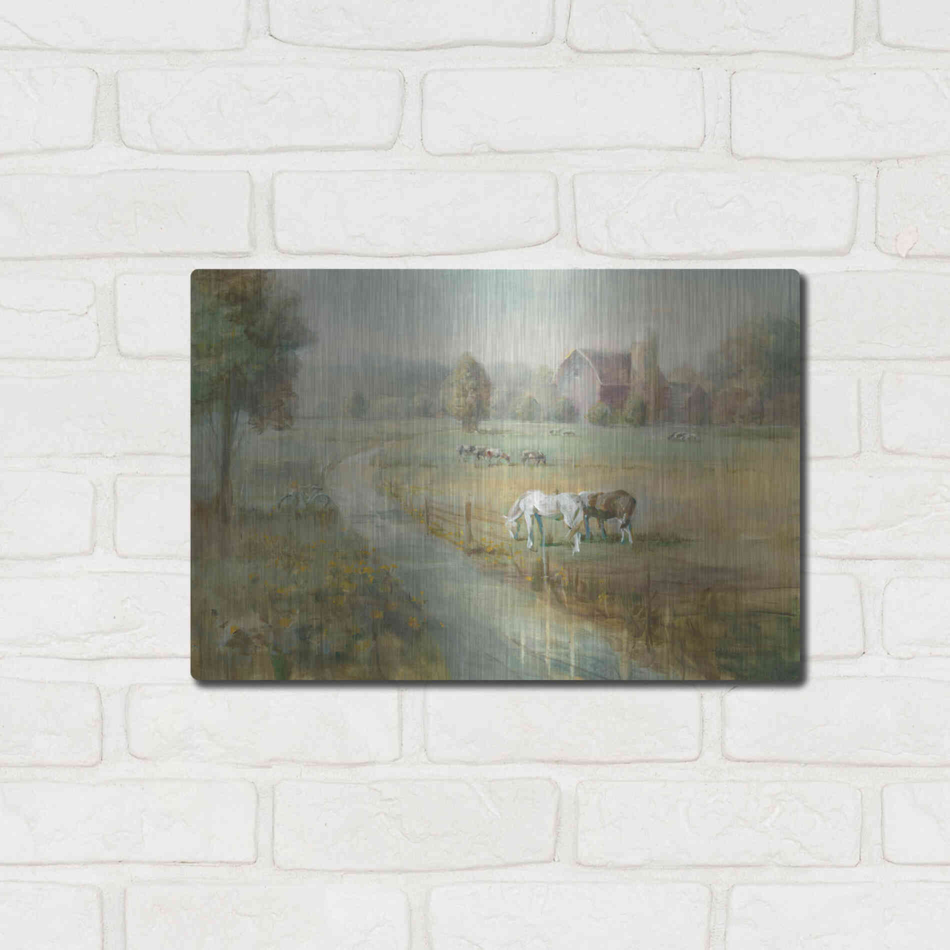 Luxe Metal Art 'Tranquil Farm' by Danhui Nai, Metal Wall Art,16x12