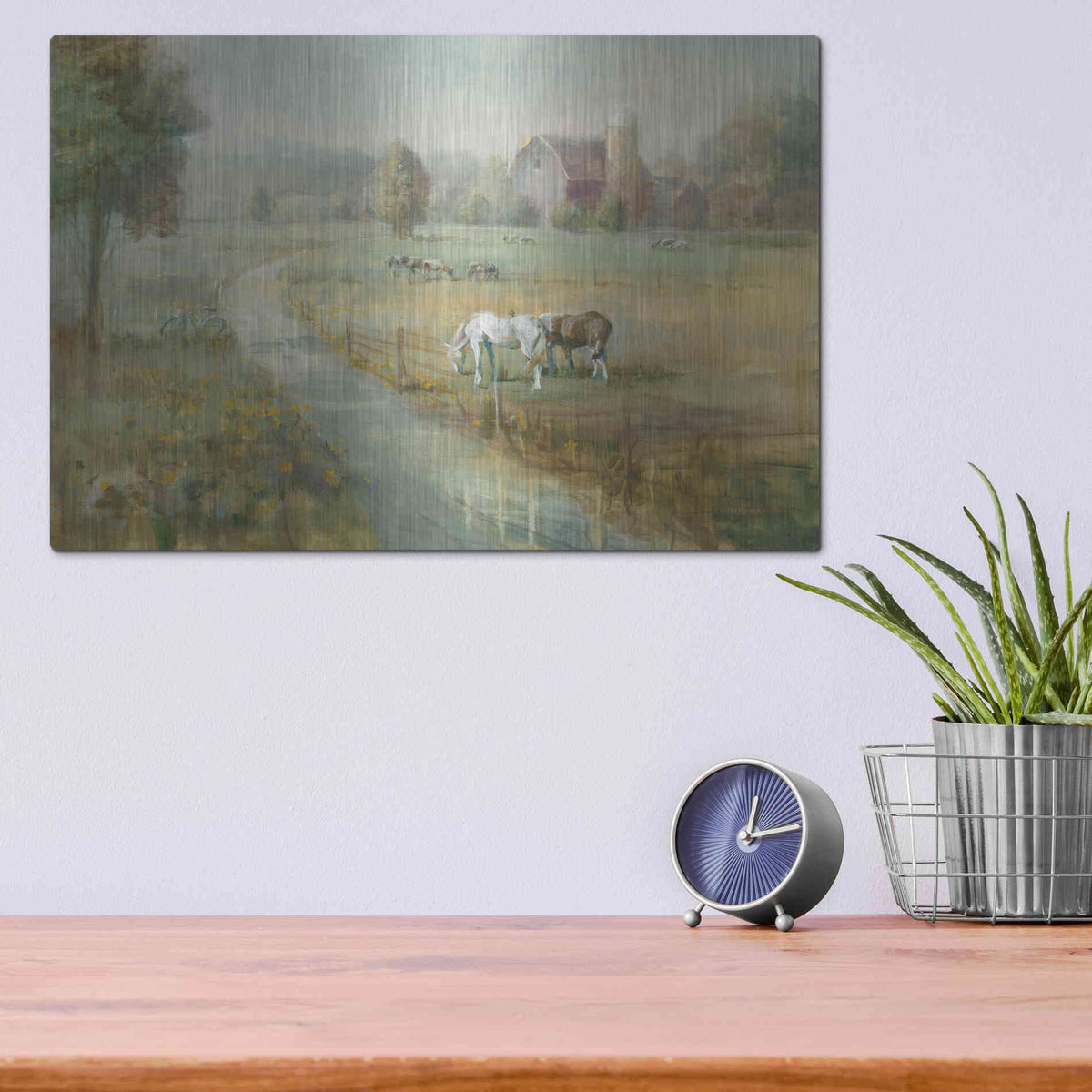 Luxe Metal Art 'Tranquil Farm' by Danhui Nai, Metal Wall Art,16x12