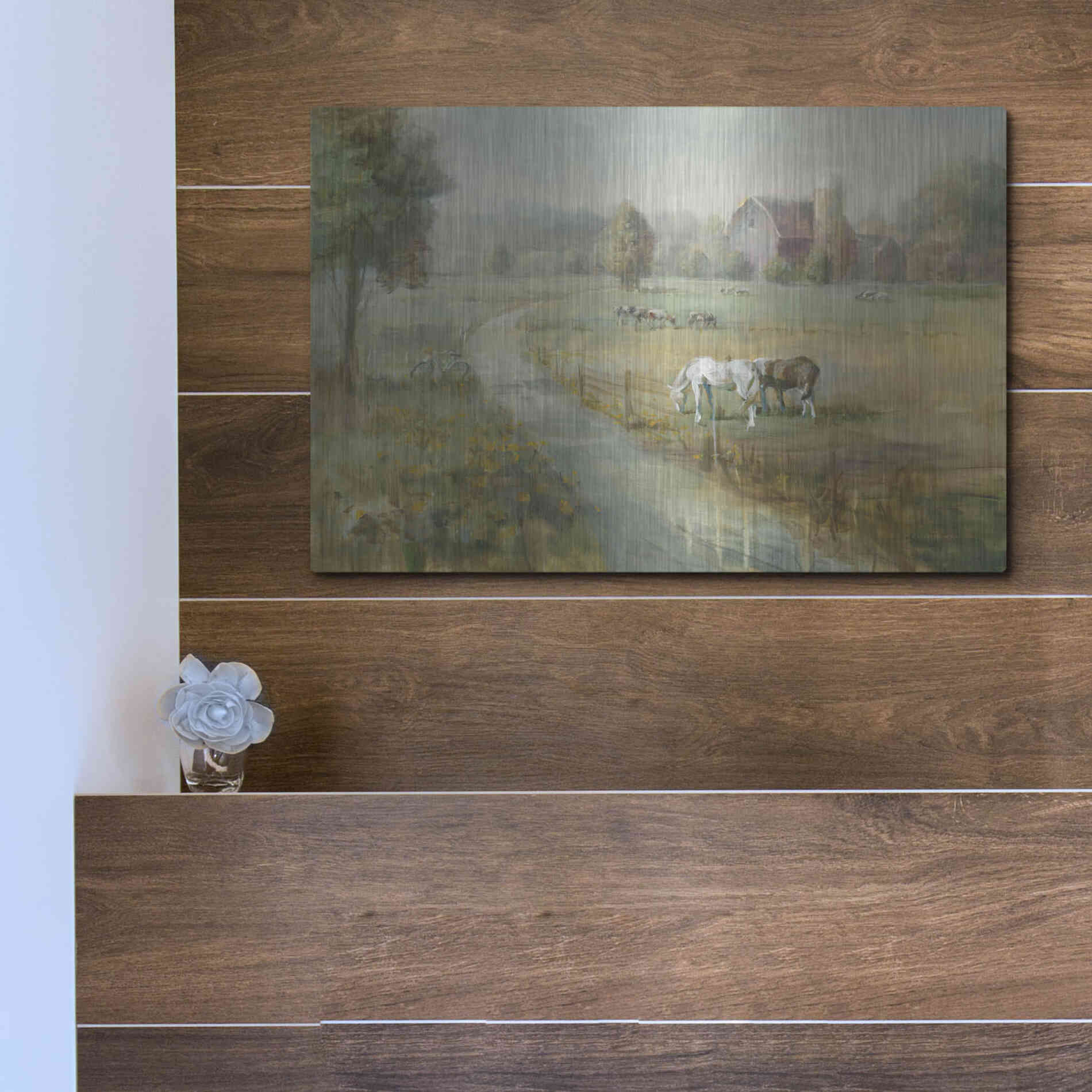 Luxe Metal Art 'Tranquil Farm' by Danhui Nai, Metal Wall Art,16x12