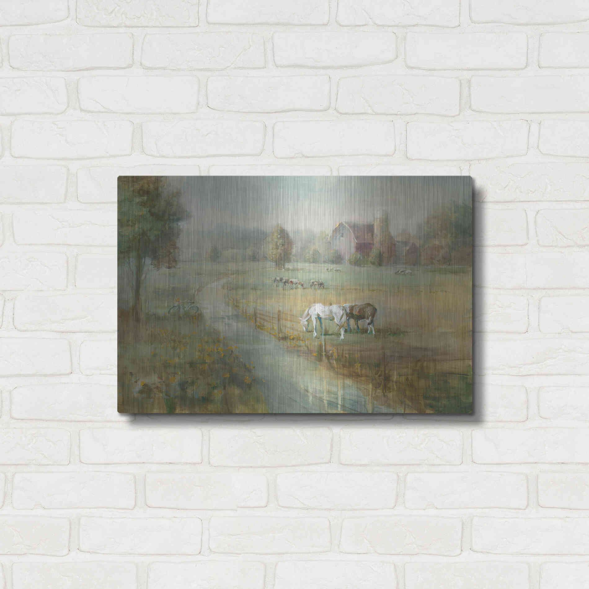 Luxe Metal Art 'Tranquil Farm' by Danhui Nai, Metal Wall Art,24x16