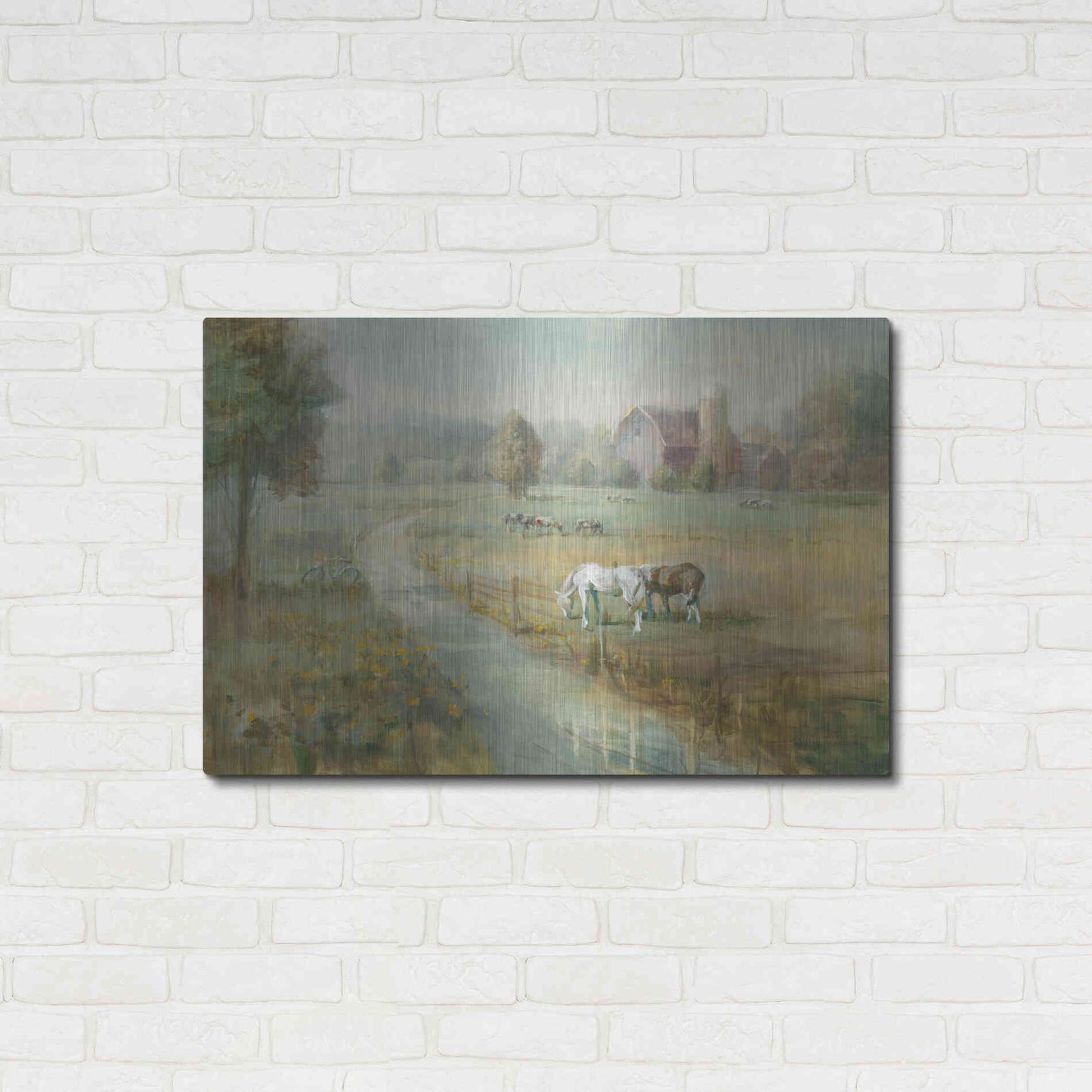 Luxe Metal Art 'Tranquil Farm' by Danhui Nai, Metal Wall Art,36x24