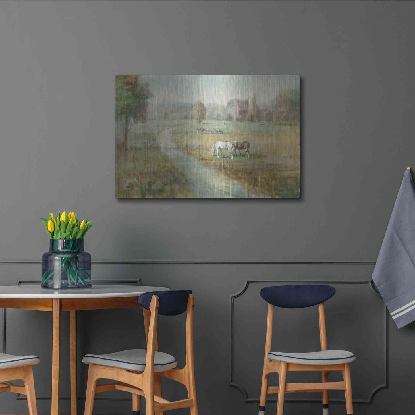 Luxe Metal Art 'Tranquil Farm' by Danhui Nai, Metal Wall Art,36x24