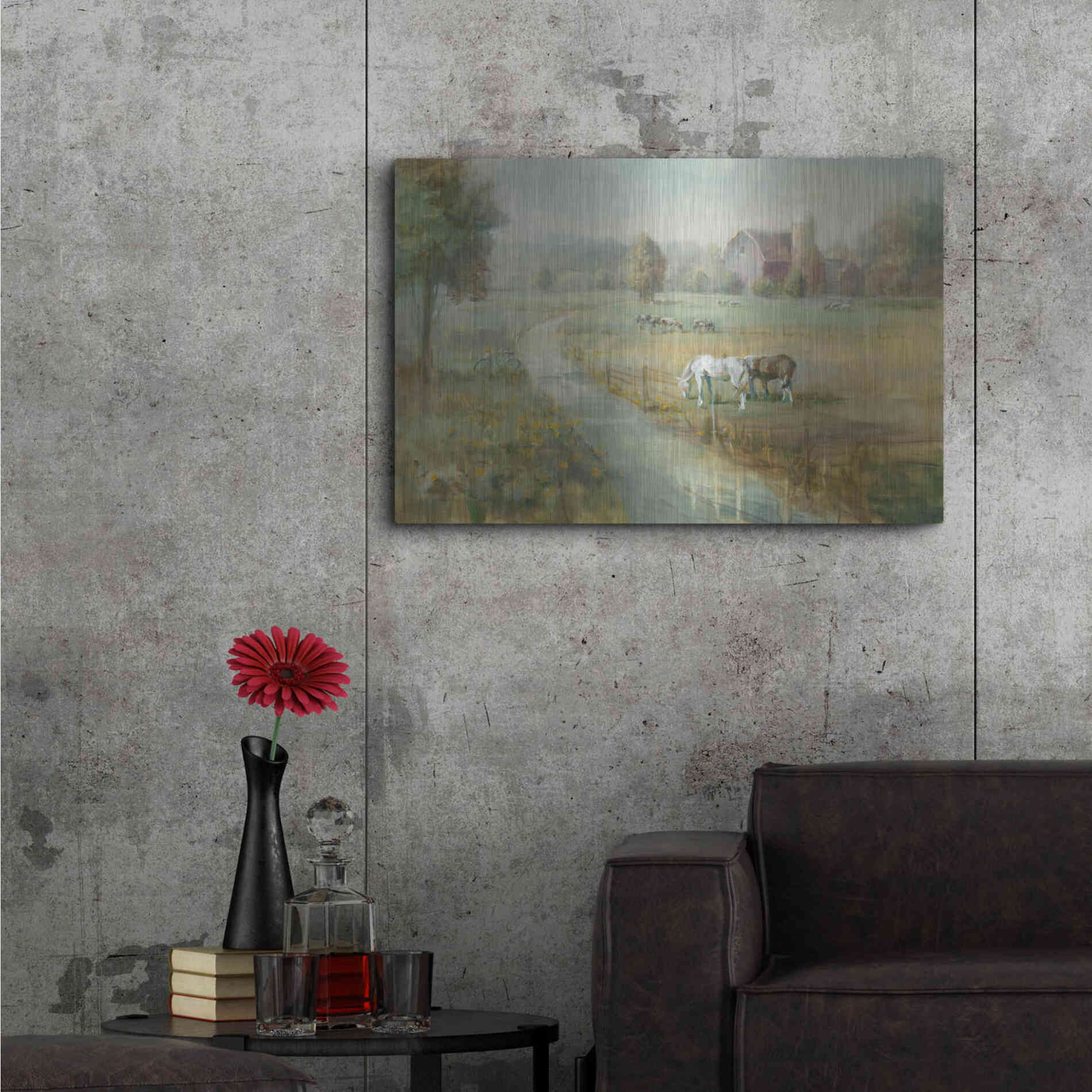 Luxe Metal Art 'Tranquil Farm' by Danhui Nai, Metal Wall Art,36x24