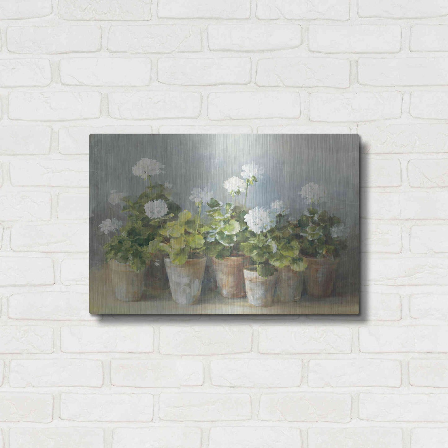 Luxe Metal Art 'White Geraniums Crop' by Danhui Nai, Metal Wall Art,24x16