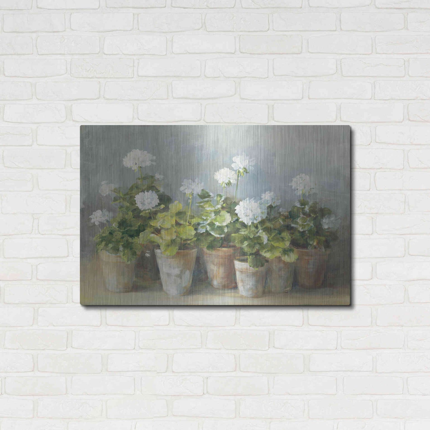 Luxe Metal Art 'White Geraniums Crop' by Danhui Nai, Metal Wall Art,36x24