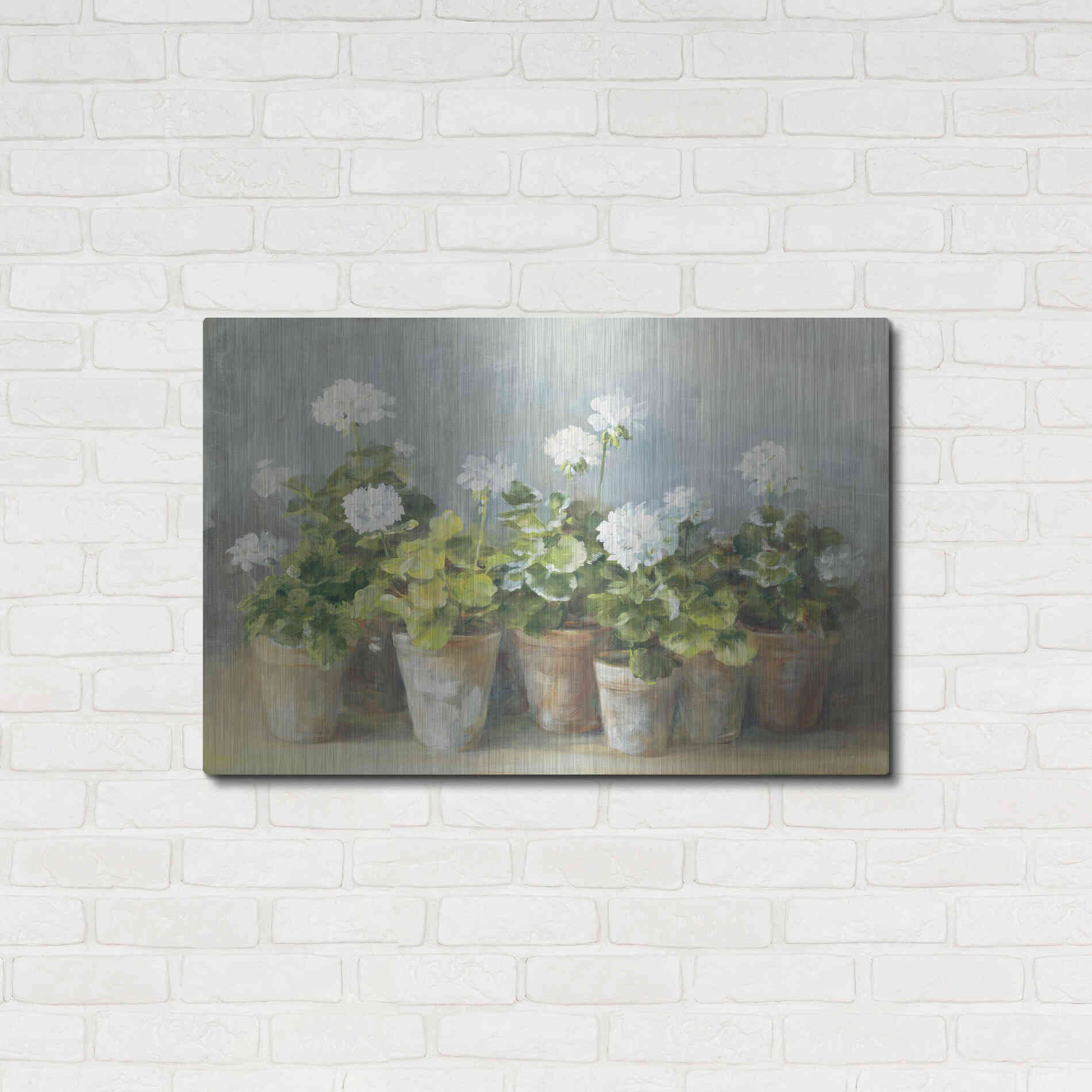 Luxe Metal Art 'White Geraniums Crop' by Danhui Nai, Metal Wall Art,36x24