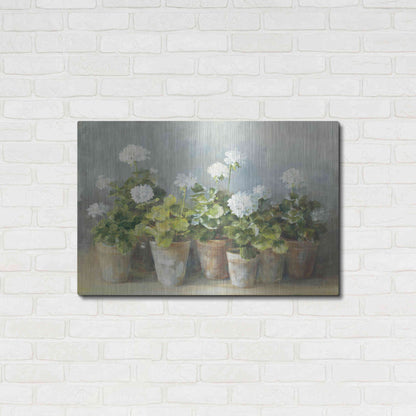 Luxe Metal Art 'White Geraniums Crop' by Danhui Nai, Metal Wall Art,36x24