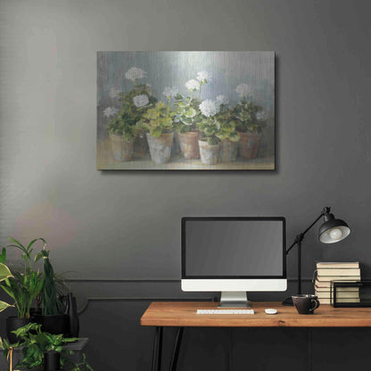 Luxe Metal Art 'White Geraniums Crop' by Danhui Nai, Metal Wall Art,36x24