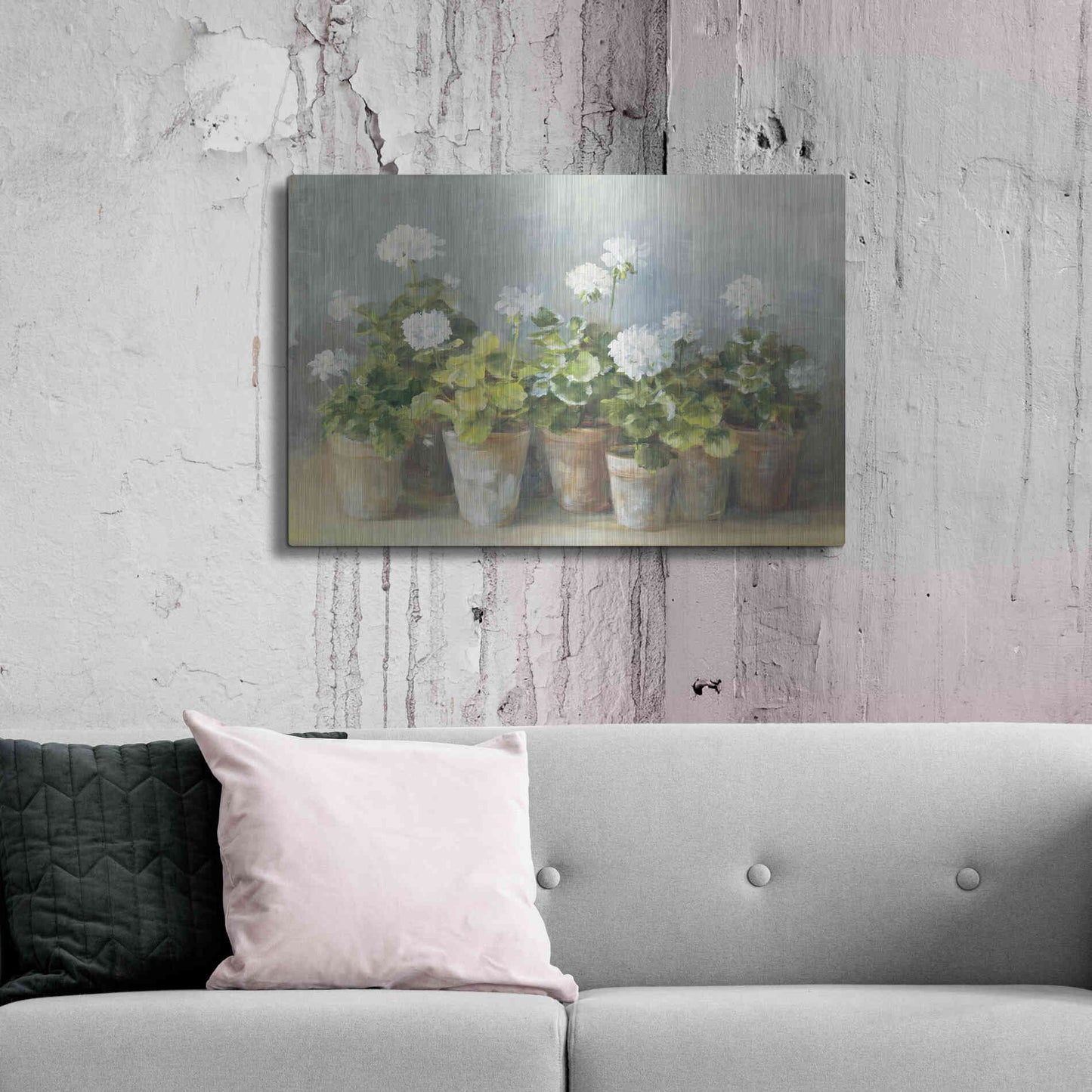 Luxe Metal Art 'White Geraniums Crop' by Danhui Nai, Metal Wall Art,36x24