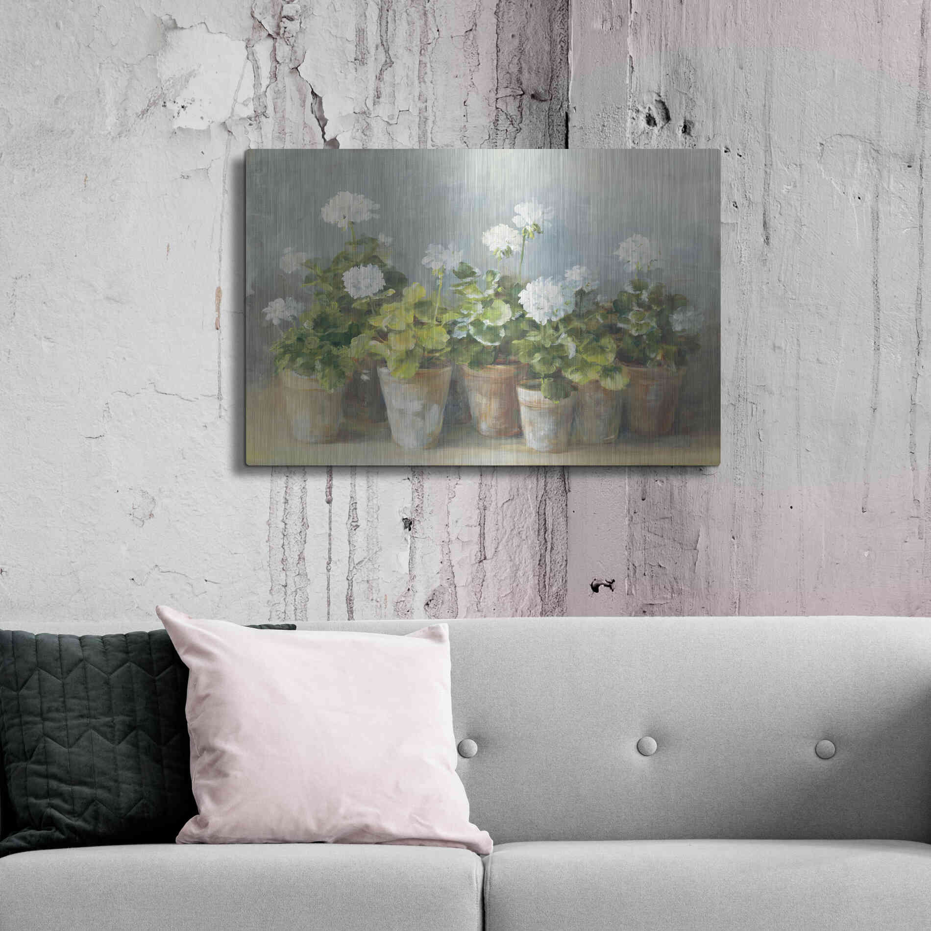 Luxe Metal Art 'White Geraniums Crop' by Danhui Nai, Metal Wall Art,36x24