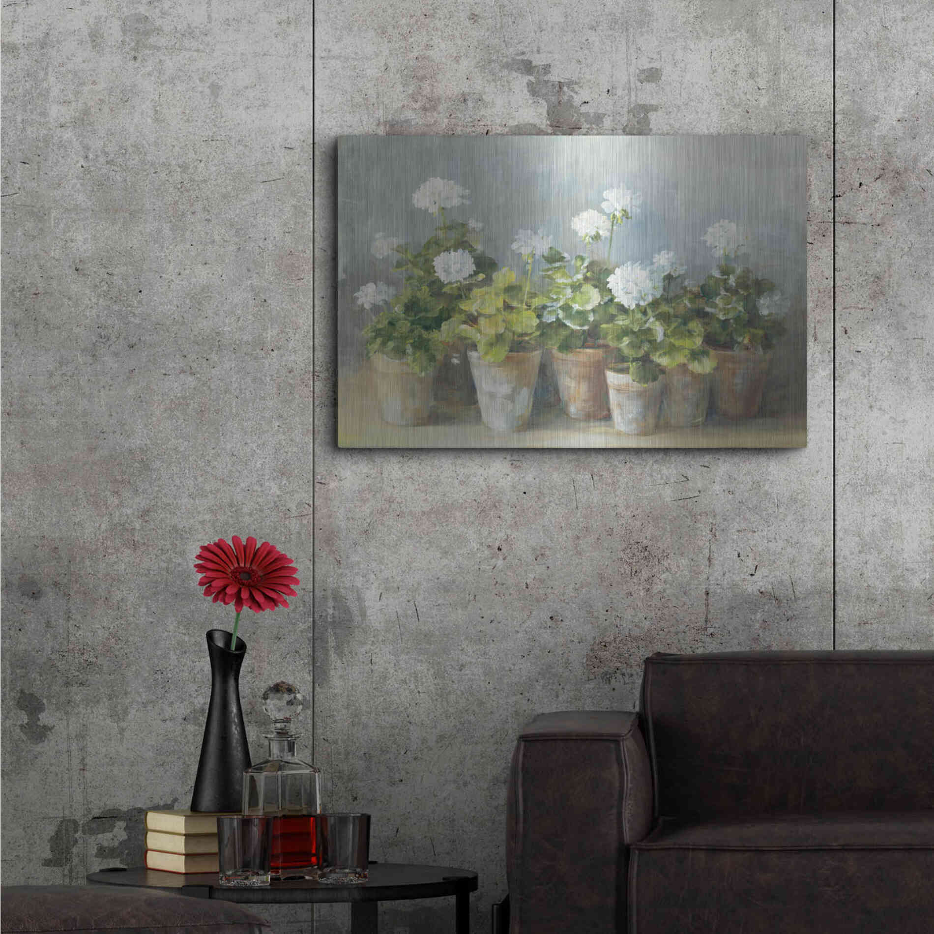 Luxe Metal Art 'White Geraniums Crop' by Danhui Nai, Metal Wall Art,36x24