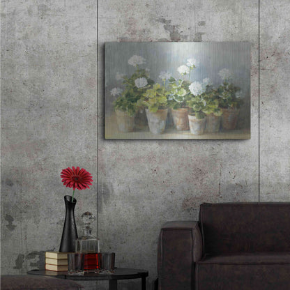 Luxe Metal Art 'White Geraniums Crop' by Danhui Nai, Metal Wall Art,36x24