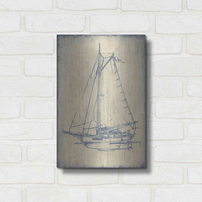 Luxe Metal Art 'Yacht Blueprint II' by Ethan Harper, Metal Wall Art,12x16