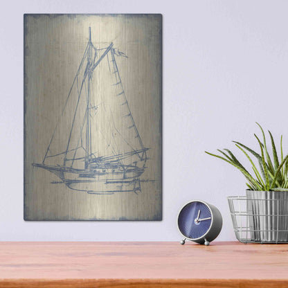 Luxe Metal Art 'Yacht Blueprint II' by Ethan Harper, Metal Wall Art,12x16