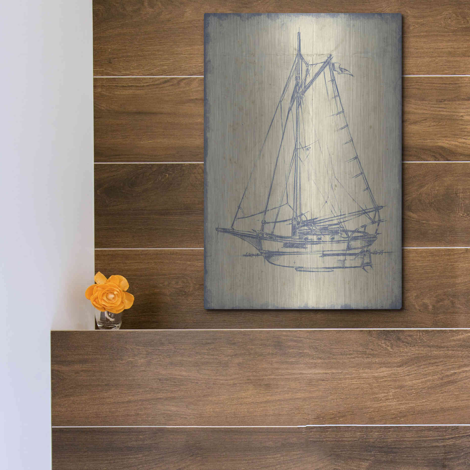 Luxe Metal Art 'Yacht Blueprint II' by Ethan Harper, Metal Wall Art,12x16