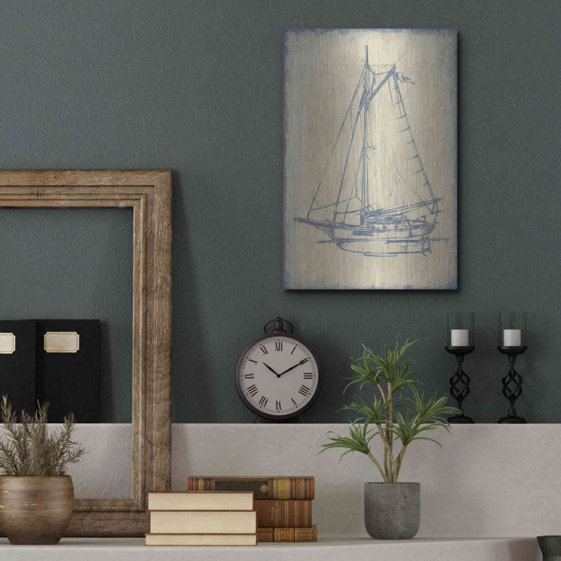 Luxe Metal Art 'Yacht Blueprint II' by Ethan Harper, Metal Wall Art,12x16