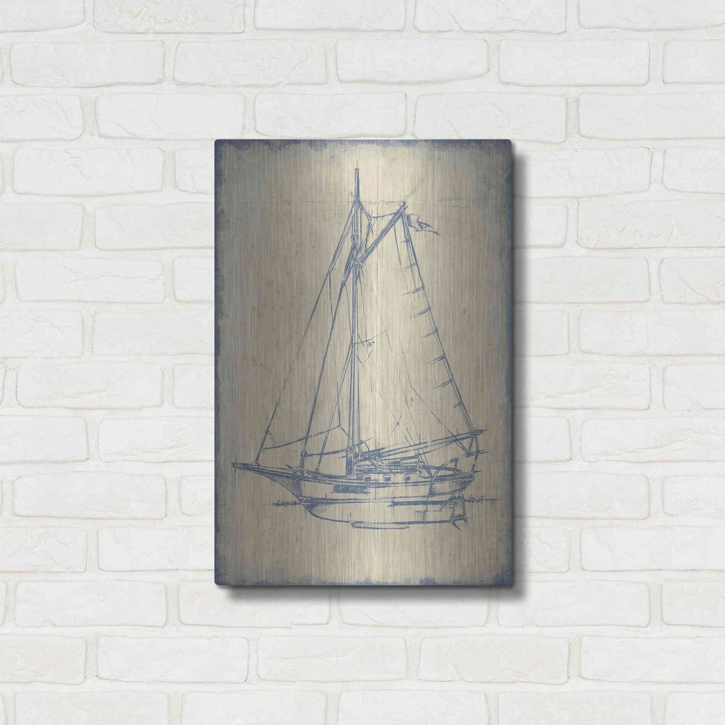 Luxe Metal Art 'Yacht Blueprint II' by Ethan Harper, Metal Wall Art,16x24