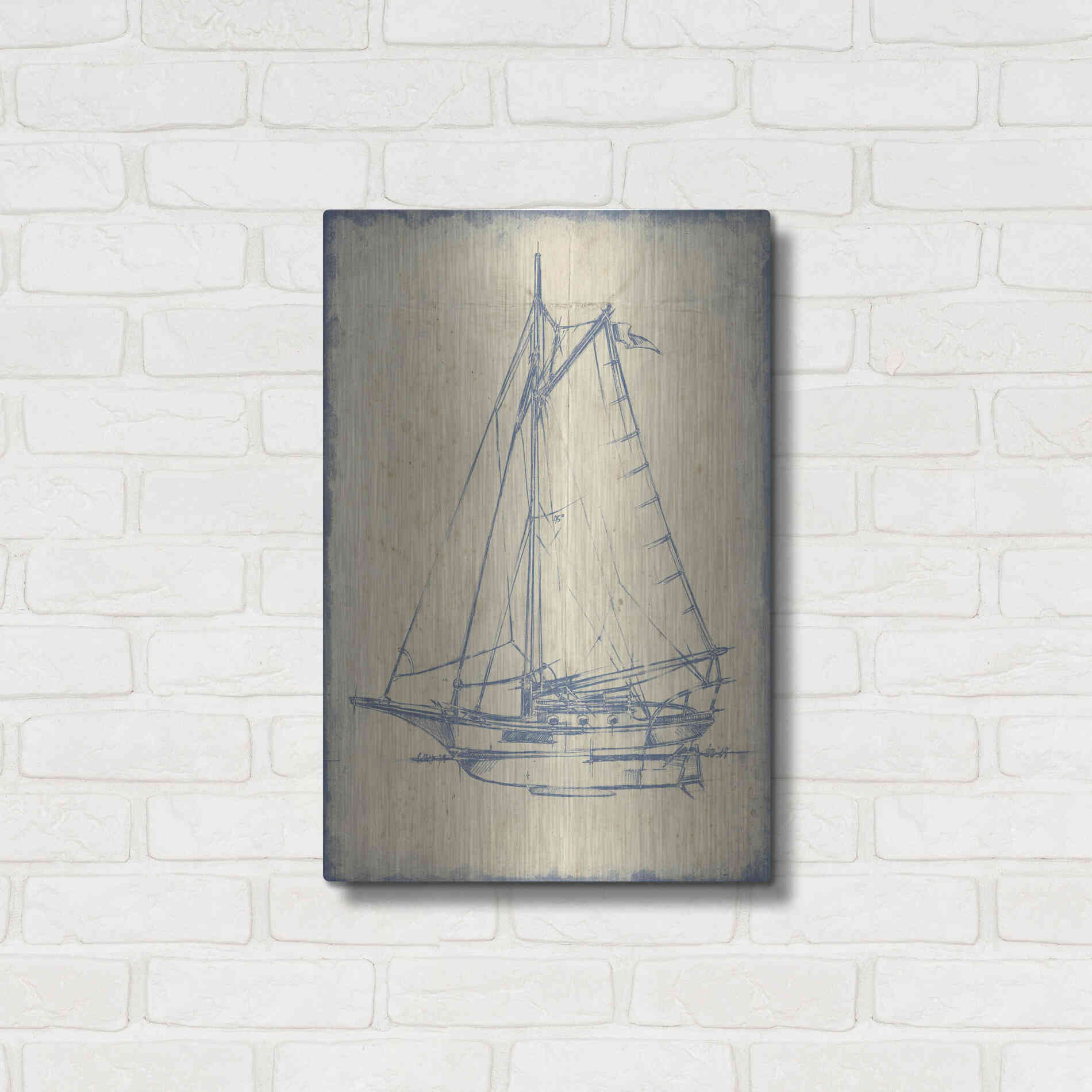 Luxe Metal Art 'Yacht Blueprint II' by Ethan Harper, Metal Wall Art,16x24