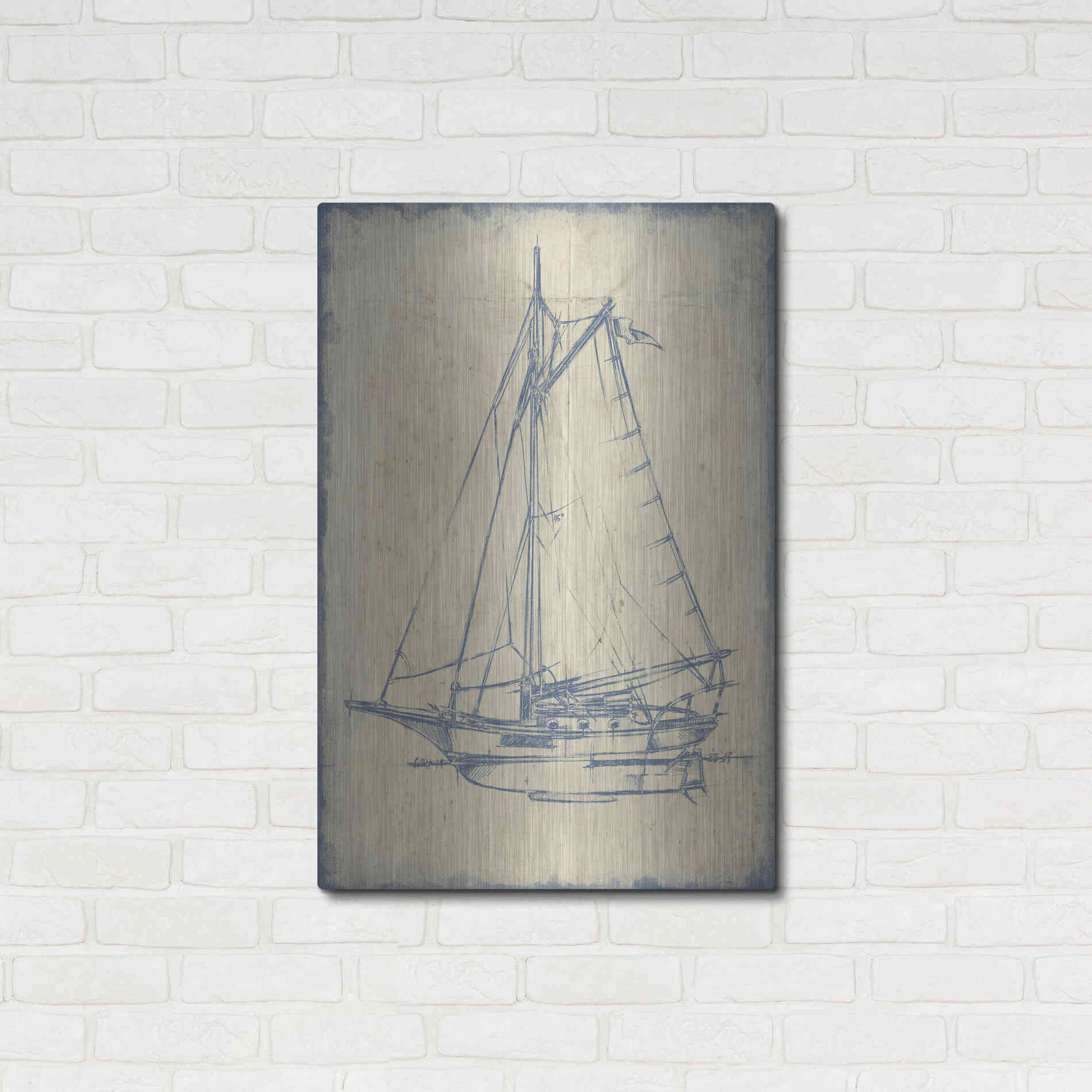 Luxe Metal Art 'Yacht Blueprint II' by Ethan Harper, Metal Wall Art,24x36