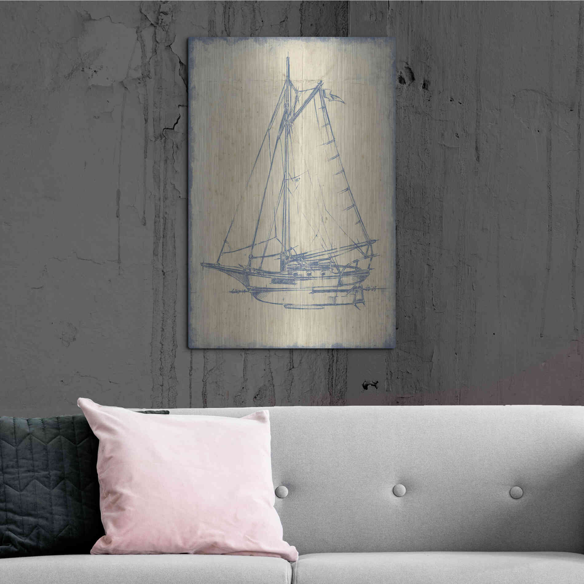 Luxe Metal Art 'Yacht Blueprint II' by Ethan Harper, Metal Wall Art,24x36