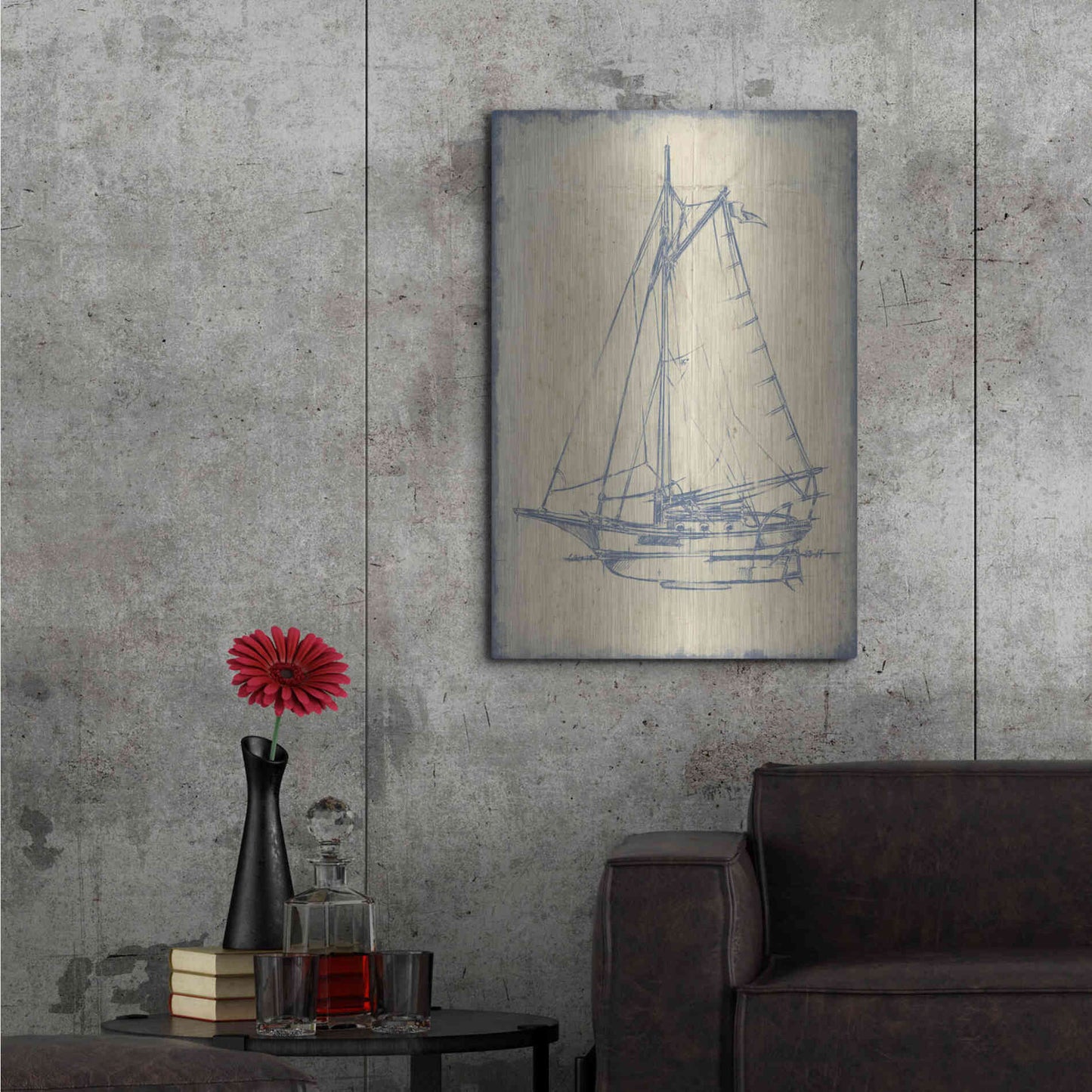 Luxe Metal Art 'Yacht Blueprint II' by Ethan Harper, Metal Wall Art,24x36