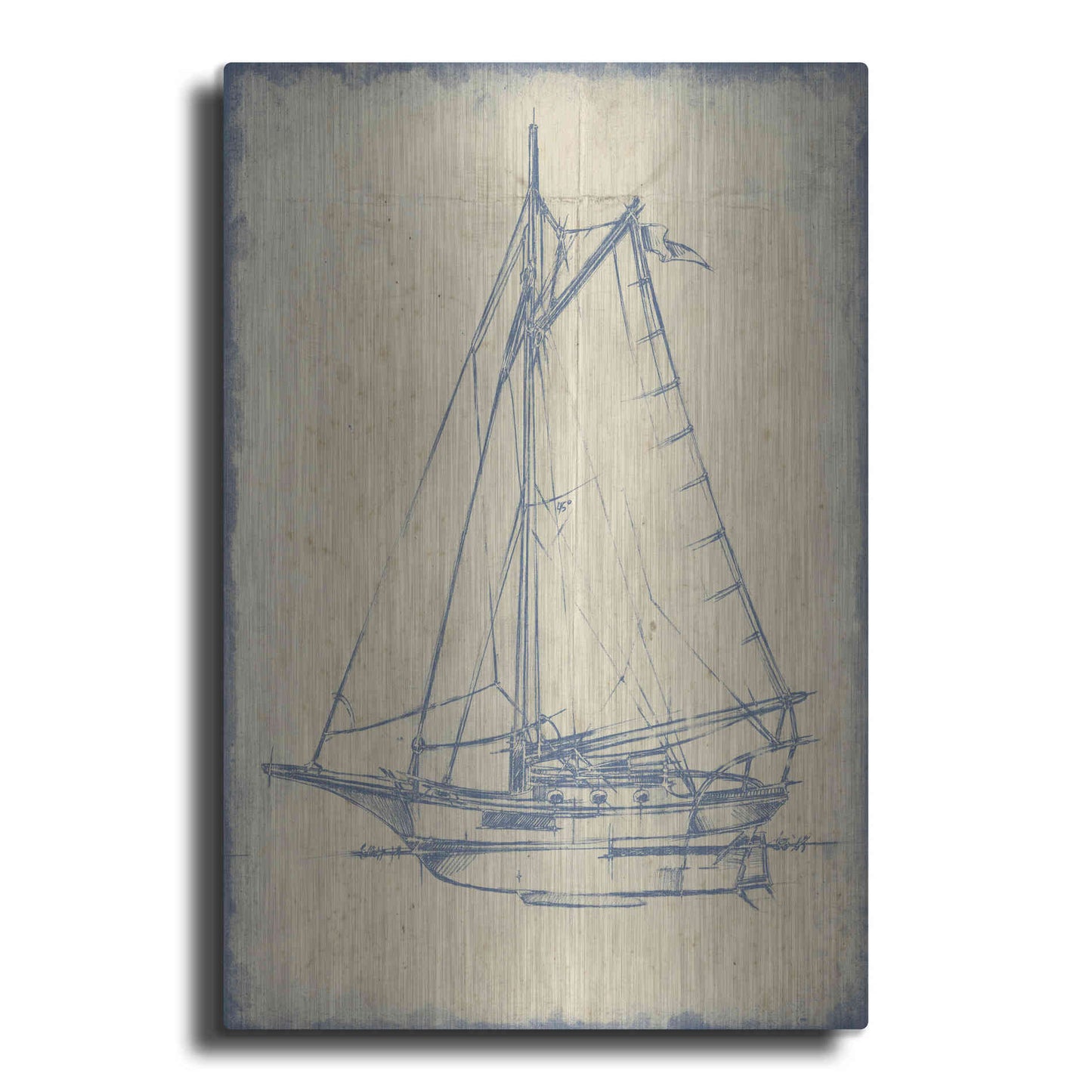 Luxe Metal Art 'Yacht Blueprint II' by Ethan Harper, Metal Wall Art