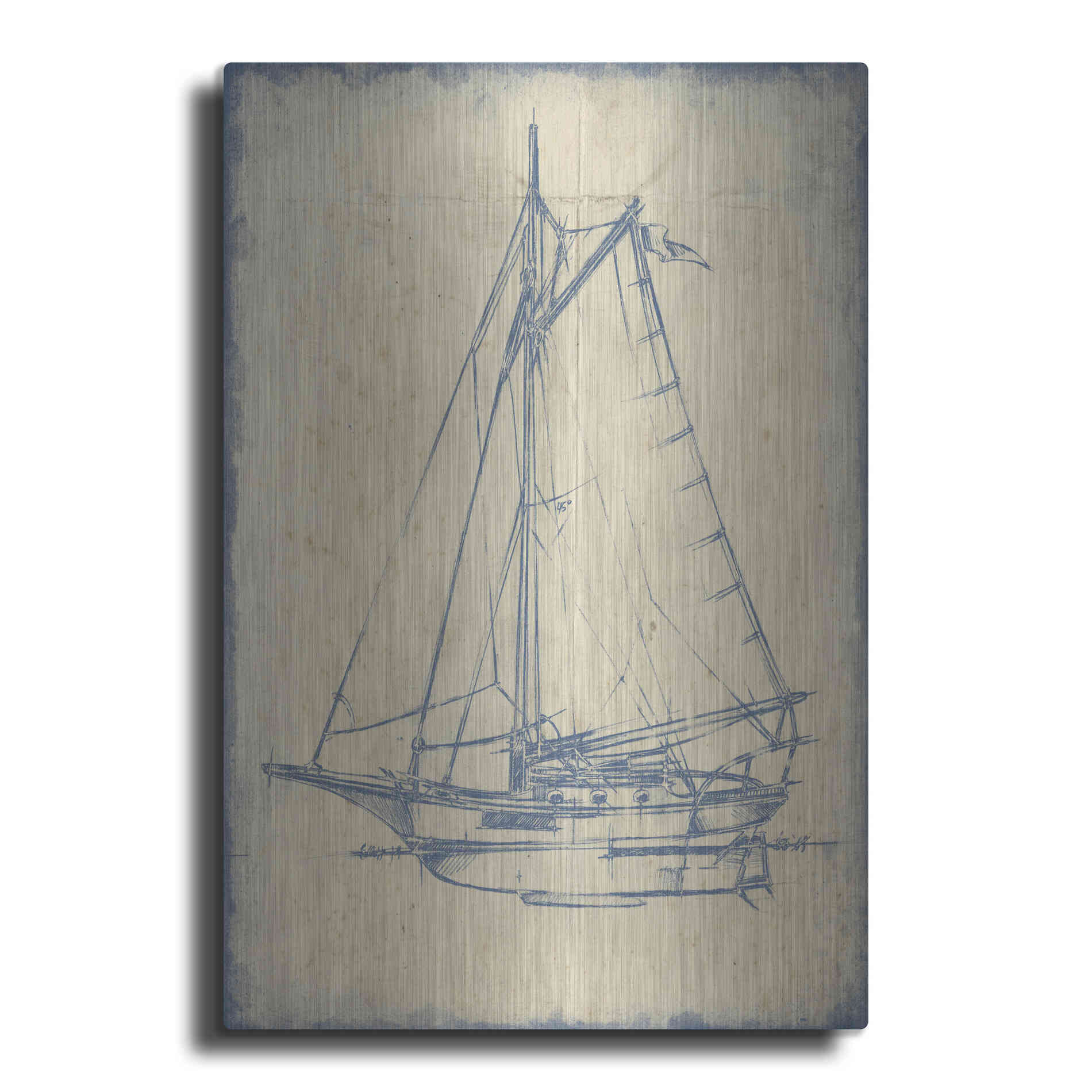 Luxe Metal Art 'Yacht Blueprint II' by Ethan Harper, Metal Wall Art