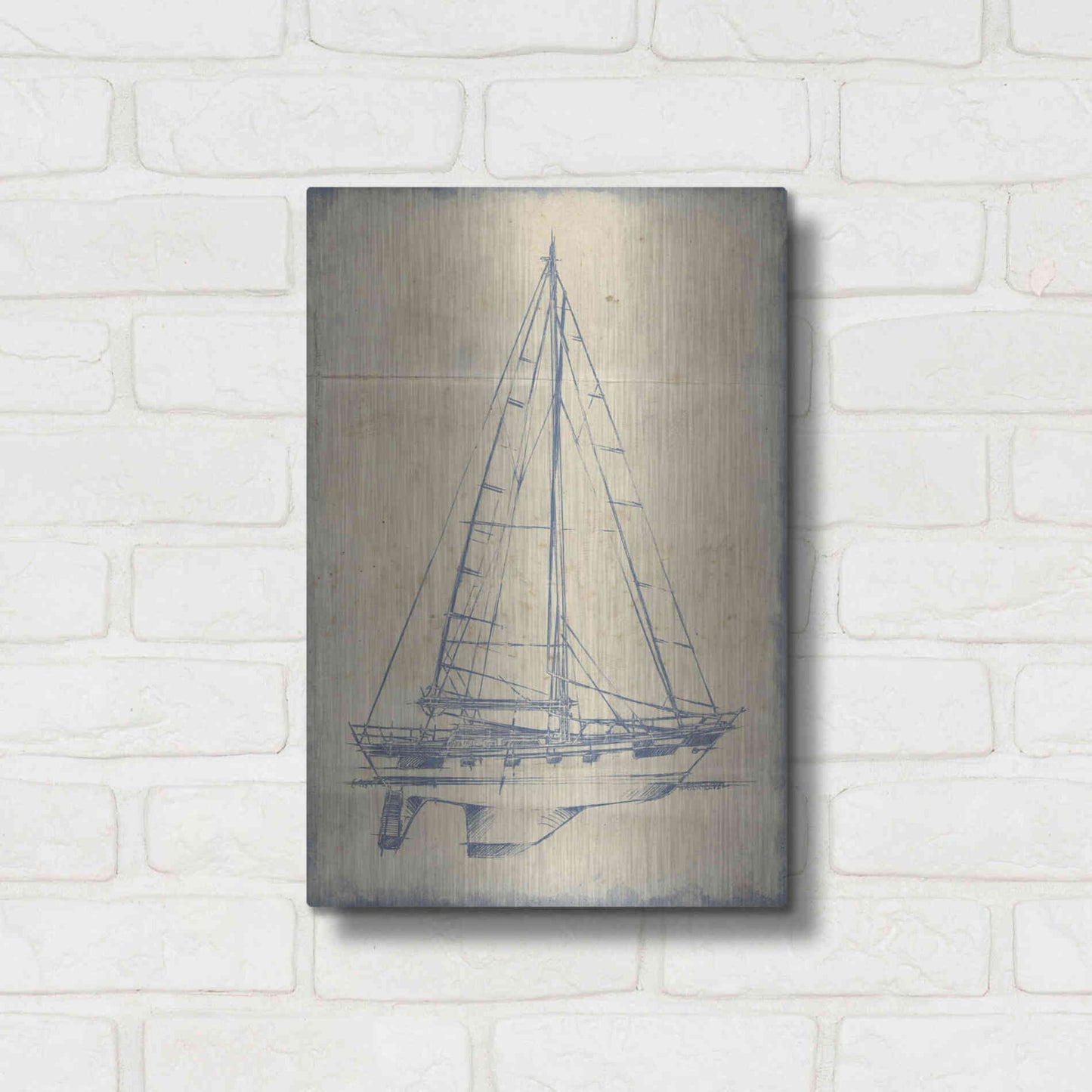 Luxe Metal Art 'Yacht Blueprint IV' by Ethan Harper, Metal Wall Art,12x16