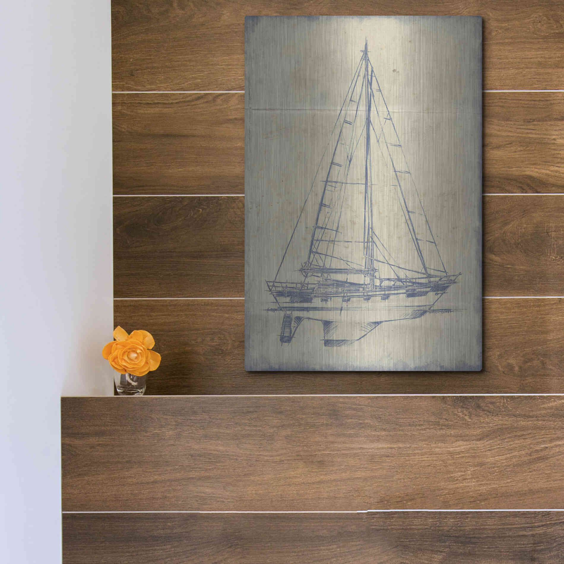 Luxe Metal Art 'Yacht Blueprint IV' by Ethan Harper, Metal Wall Art,12x16