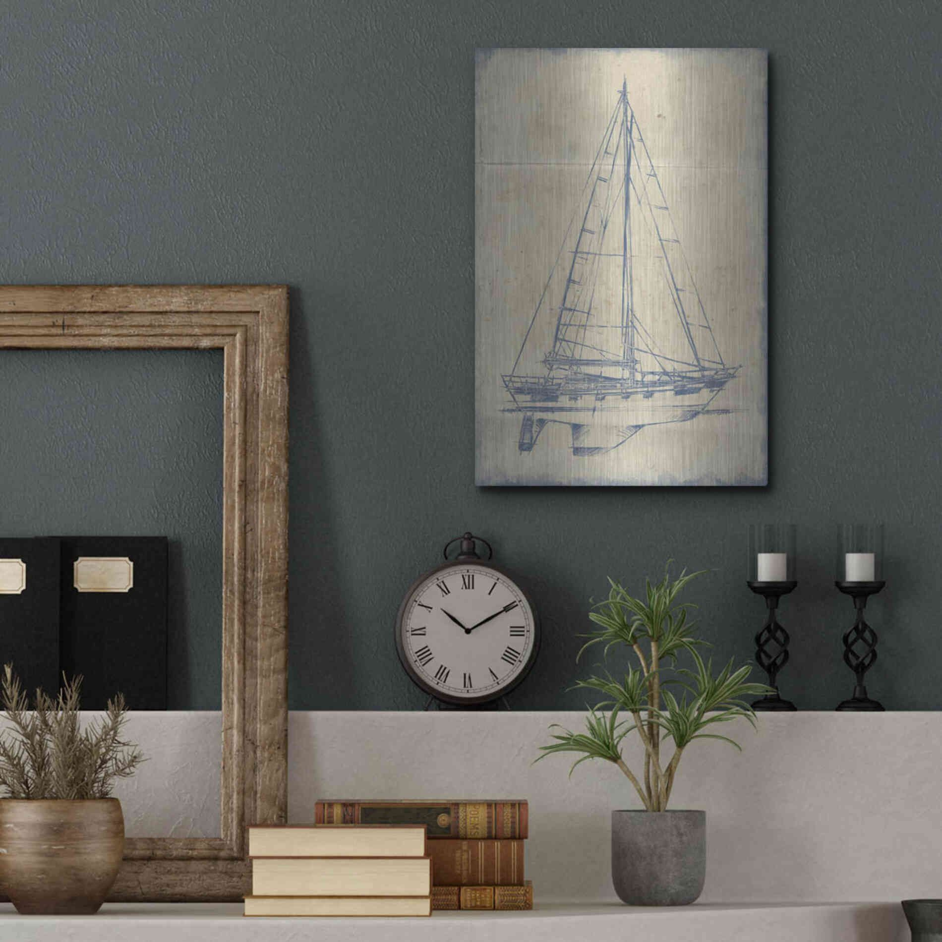 Luxe Metal Art 'Yacht Blueprint IV' by Ethan Harper, Metal Wall Art,12x16