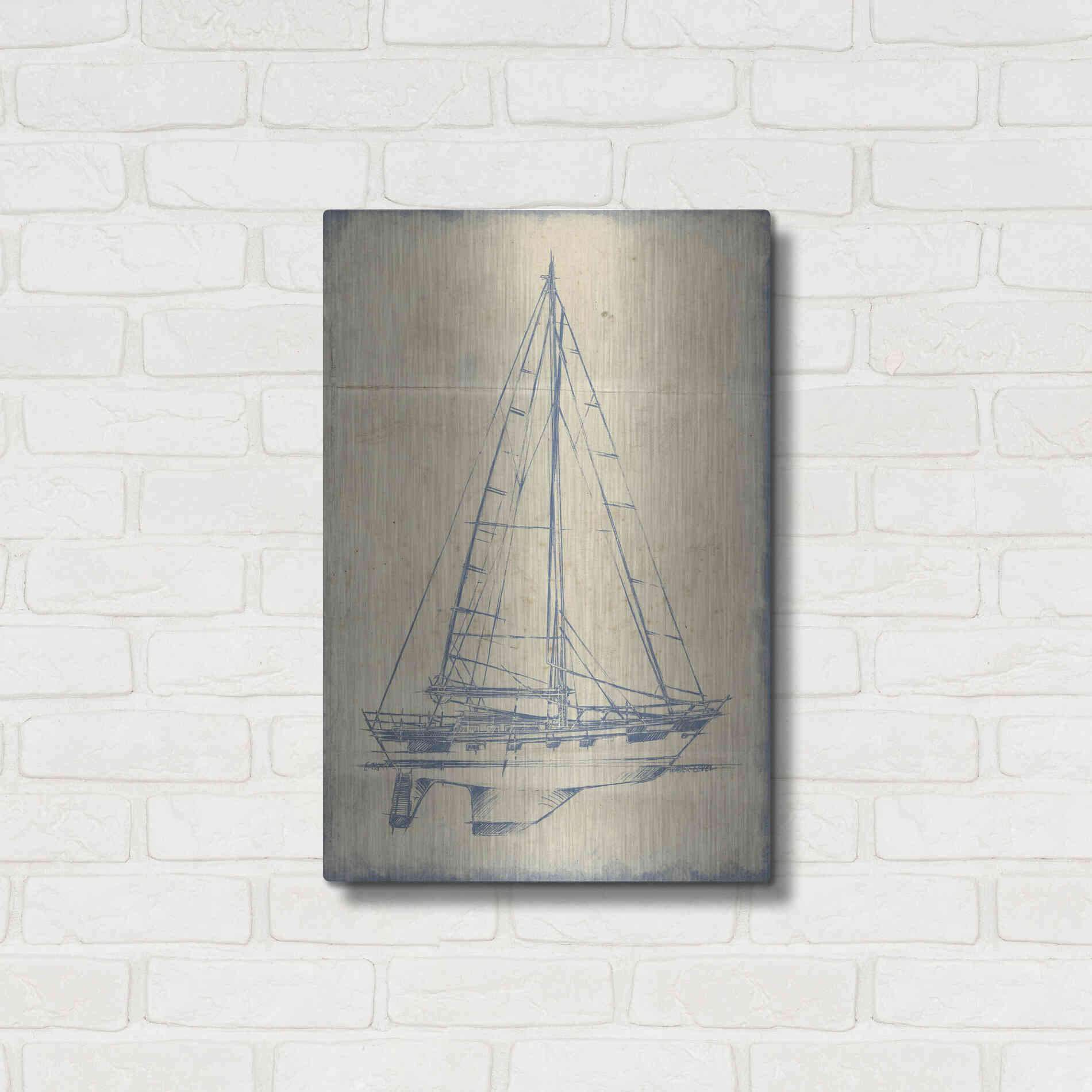 Luxe Metal Art 'Yacht Blueprint IV' by Ethan Harper, Metal Wall Art,16x24