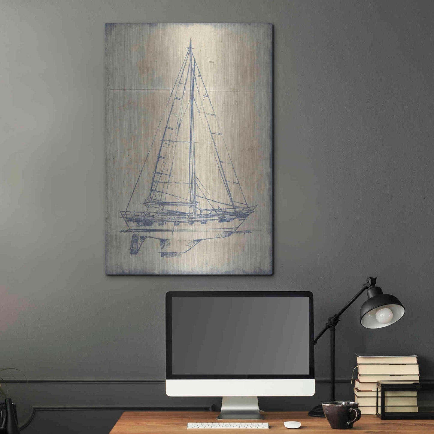 Luxe Metal Art 'Yacht Blueprint IV' by Ethan Harper, Metal Wall Art,24x36