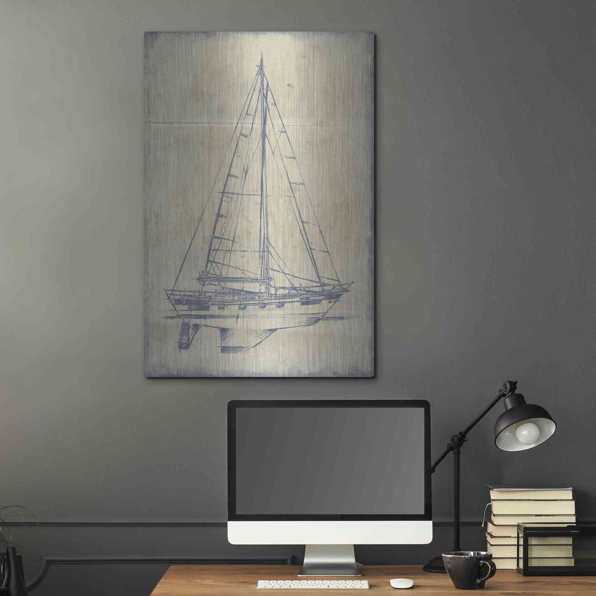 Luxe Metal Art 'Yacht Blueprint IV' by Ethan Harper, Metal Wall Art,24x36