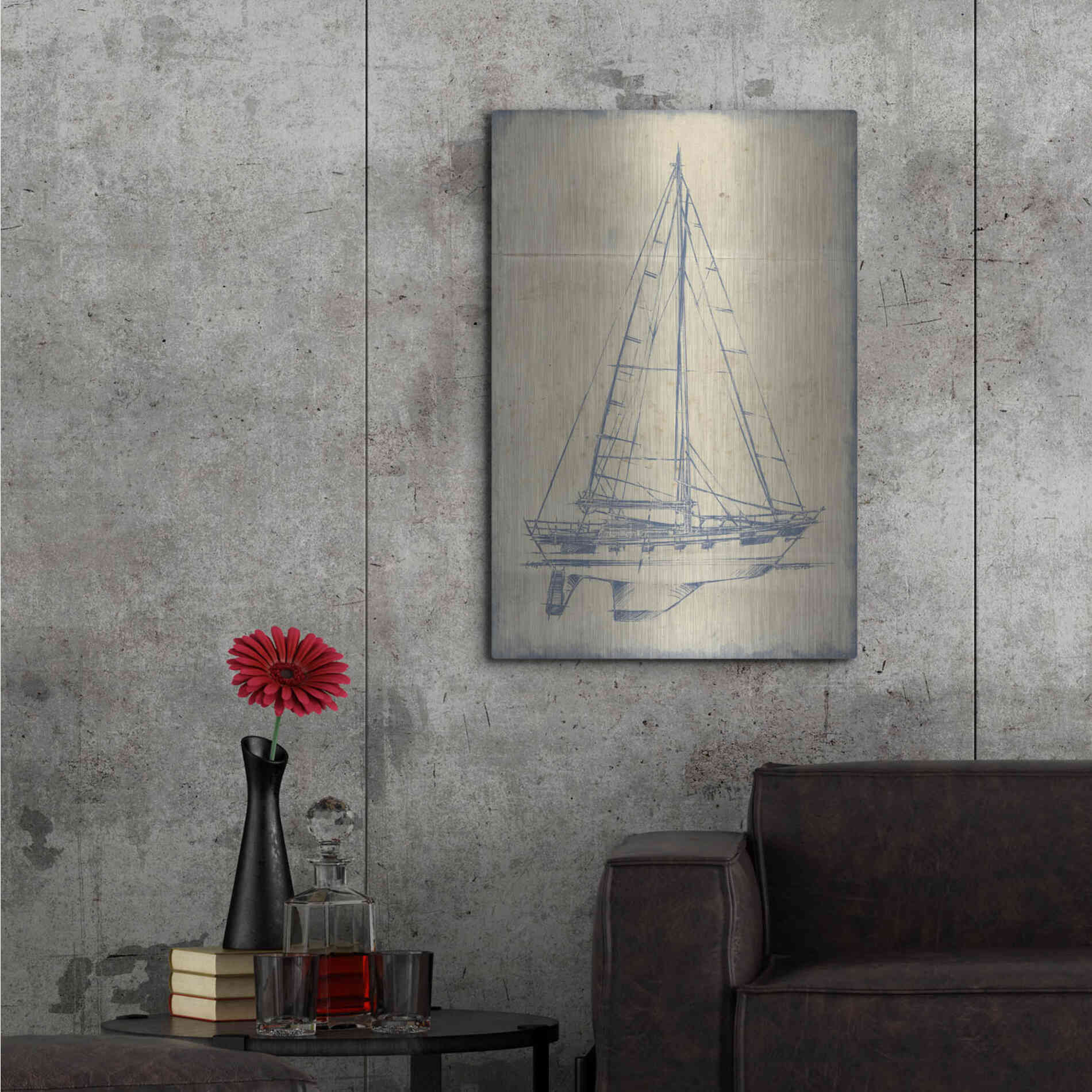 Luxe Metal Art 'Yacht Blueprint IV' by Ethan Harper, Metal Wall Art,24x36