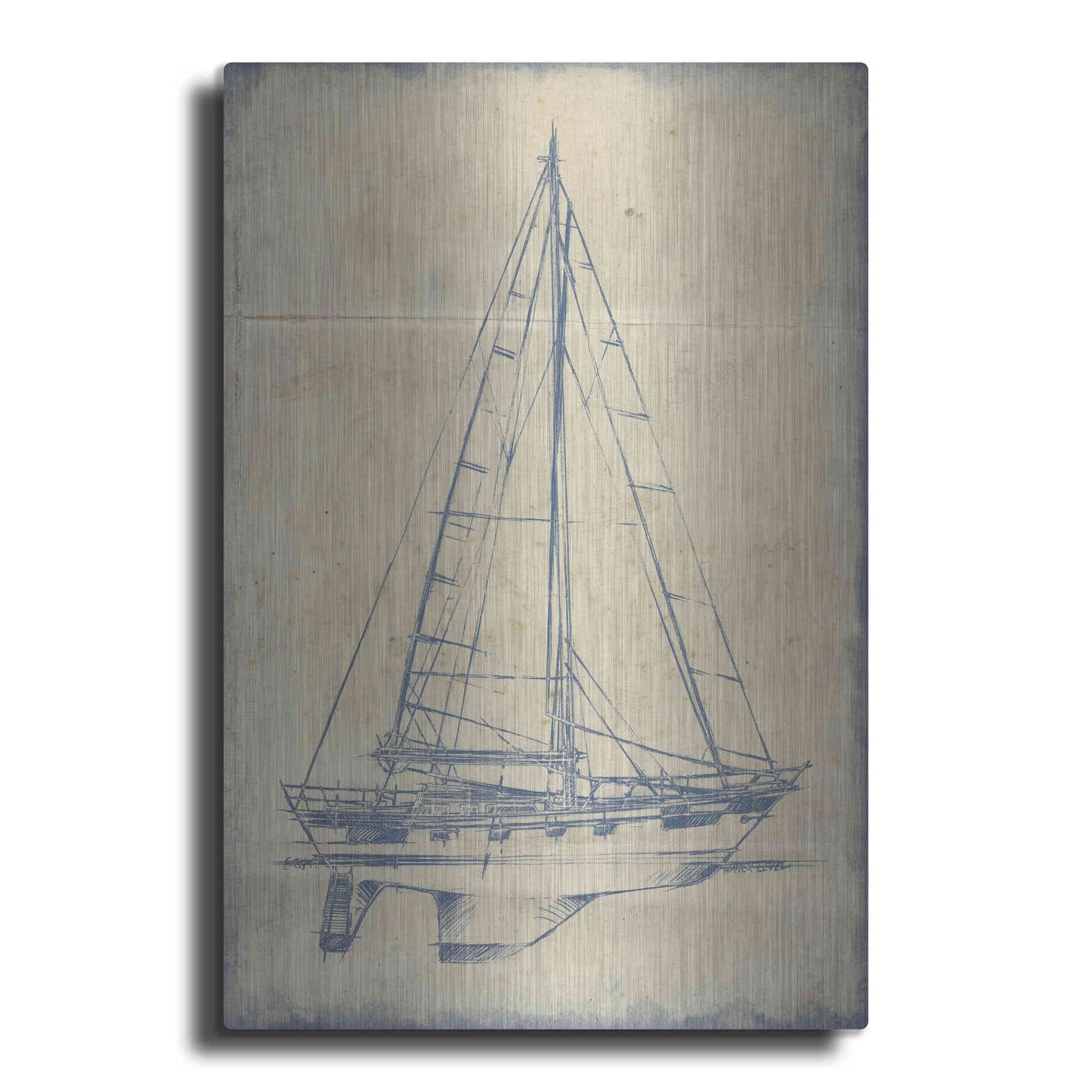 Luxe Metal Art 'Yacht Blueprint IV' by Ethan Harper, Metal Wall Art