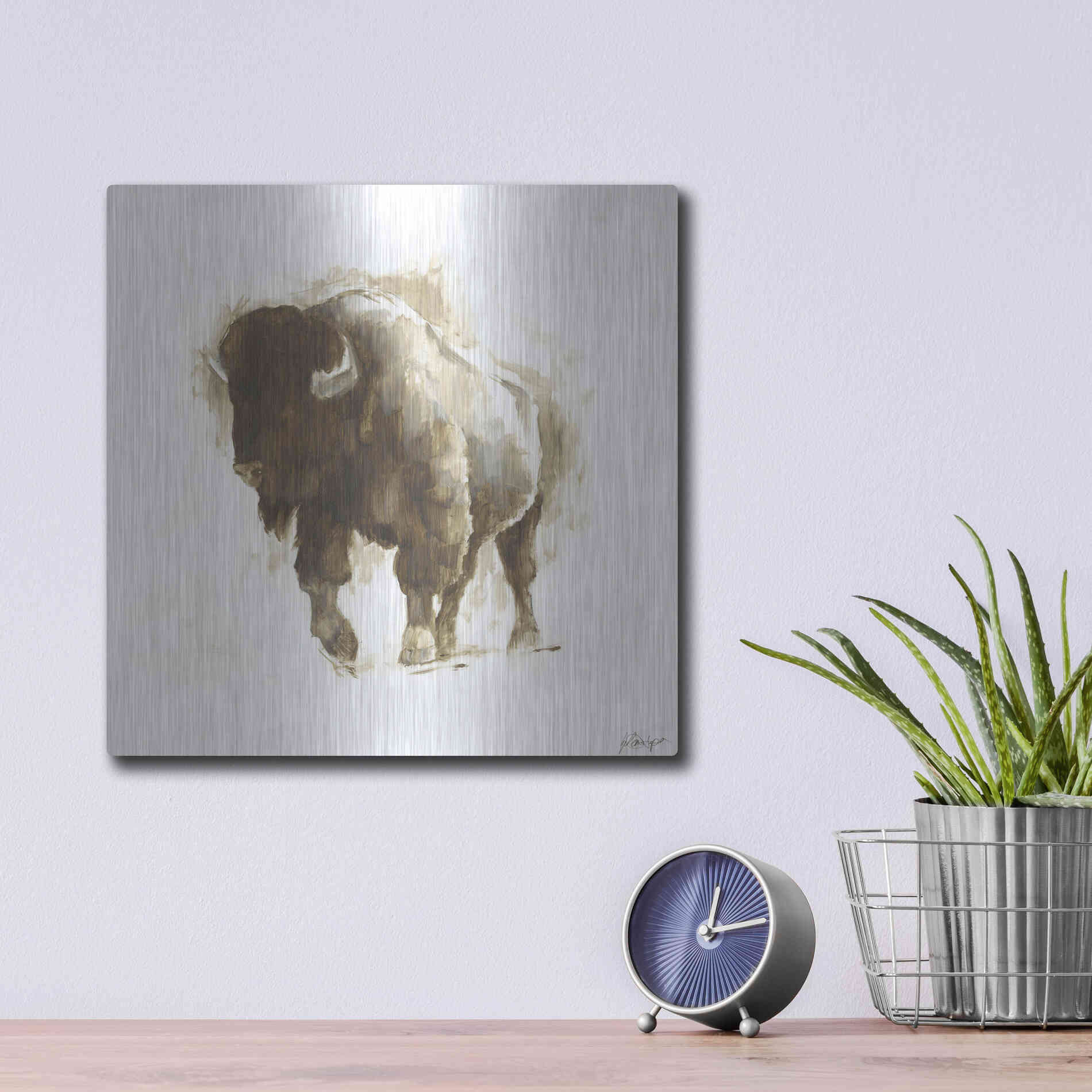 Luxe Metal Art 'Rustic Bison II' by Ethan Harper, Metal Wall Art,12x12