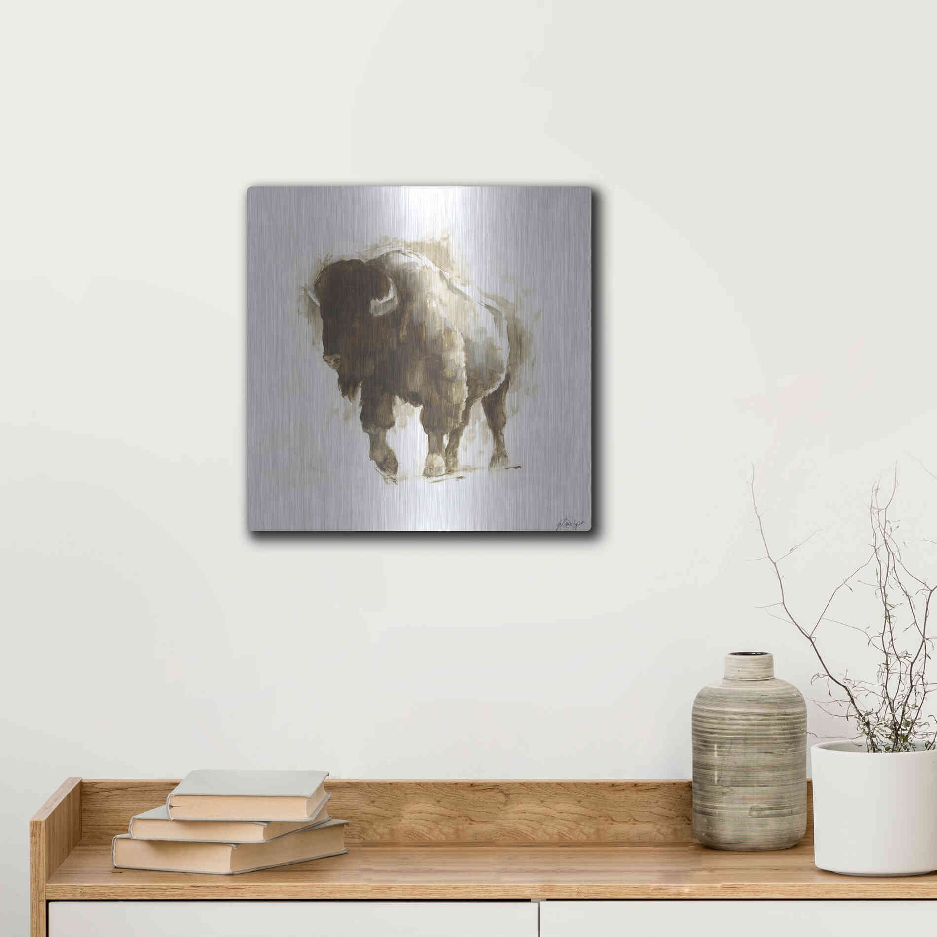 Luxe Metal Art 'Rustic Bison II' by Ethan Harper, Metal Wall Art,12x12