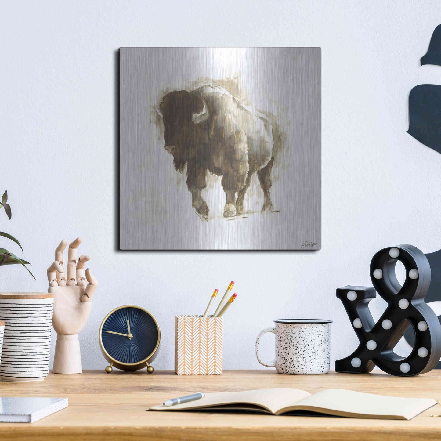 Luxe Metal Art 'Rustic Bison II' by Ethan Harper, Metal Wall Art,12x12