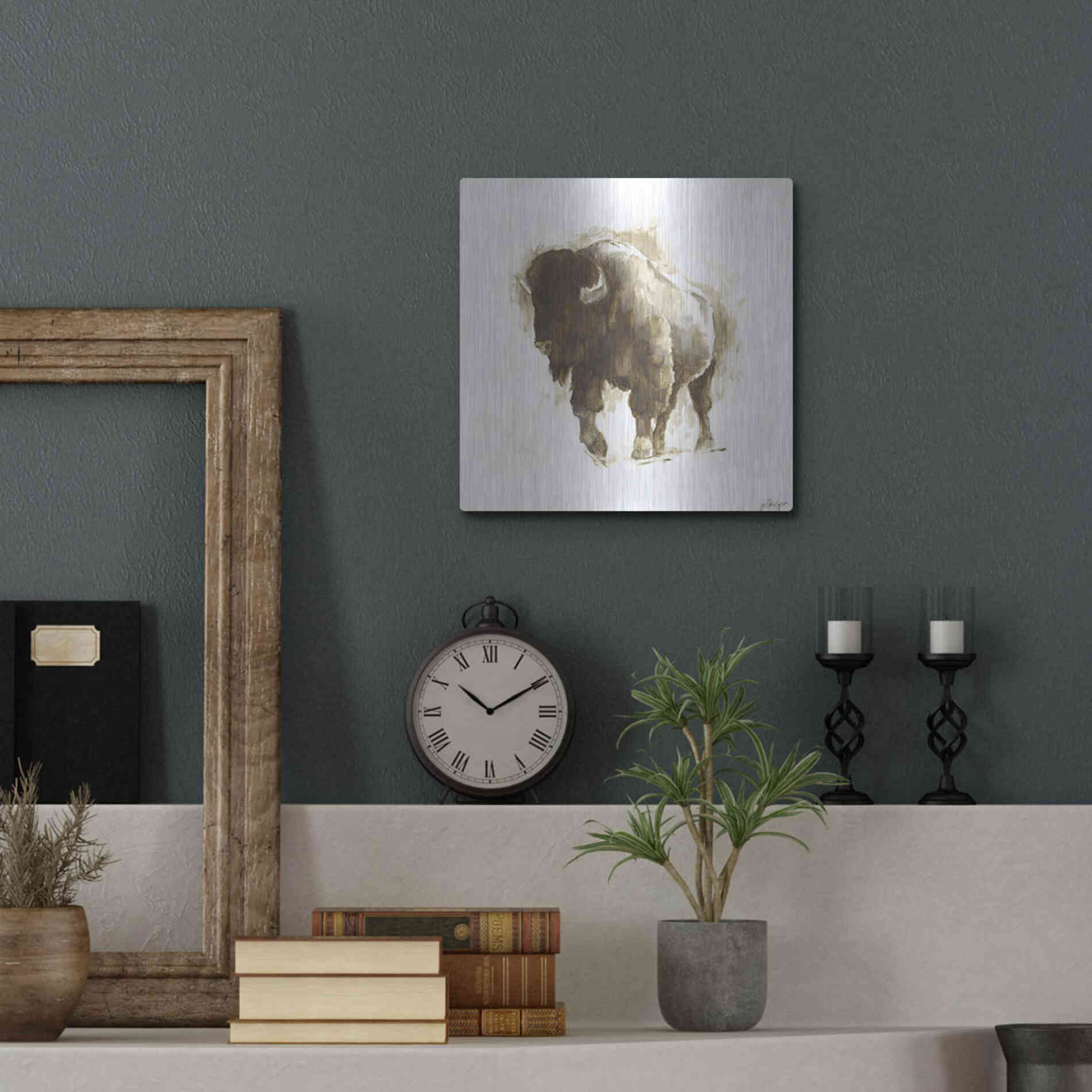 Luxe Metal Art 'Rustic Bison II' by Ethan Harper, Metal Wall Art,12x12