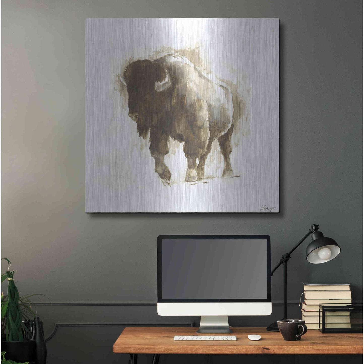 Luxe Metal Art 'Rustic Bison II' by Ethan Harper, Metal Wall Art,36x36