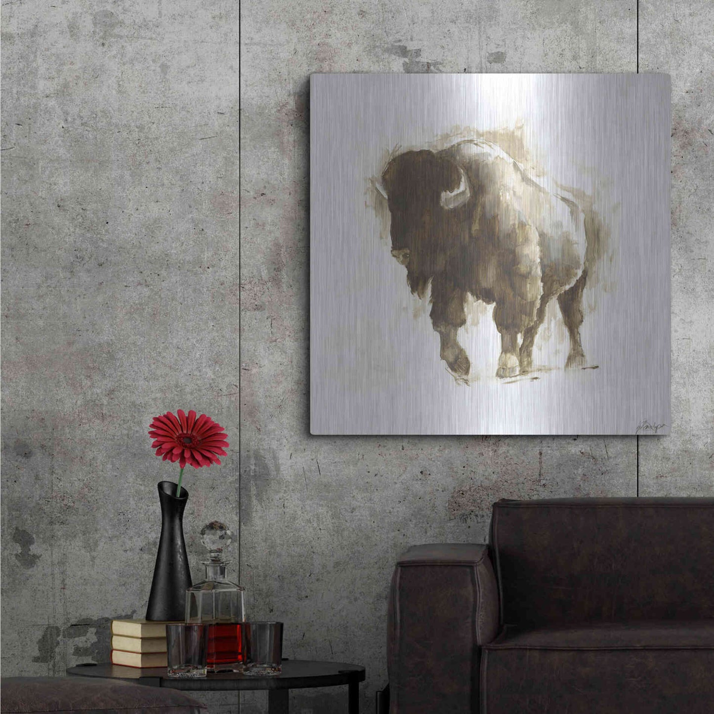 Luxe Metal Art 'Rustic Bison II' by Ethan Harper, Metal Wall Art,36x36