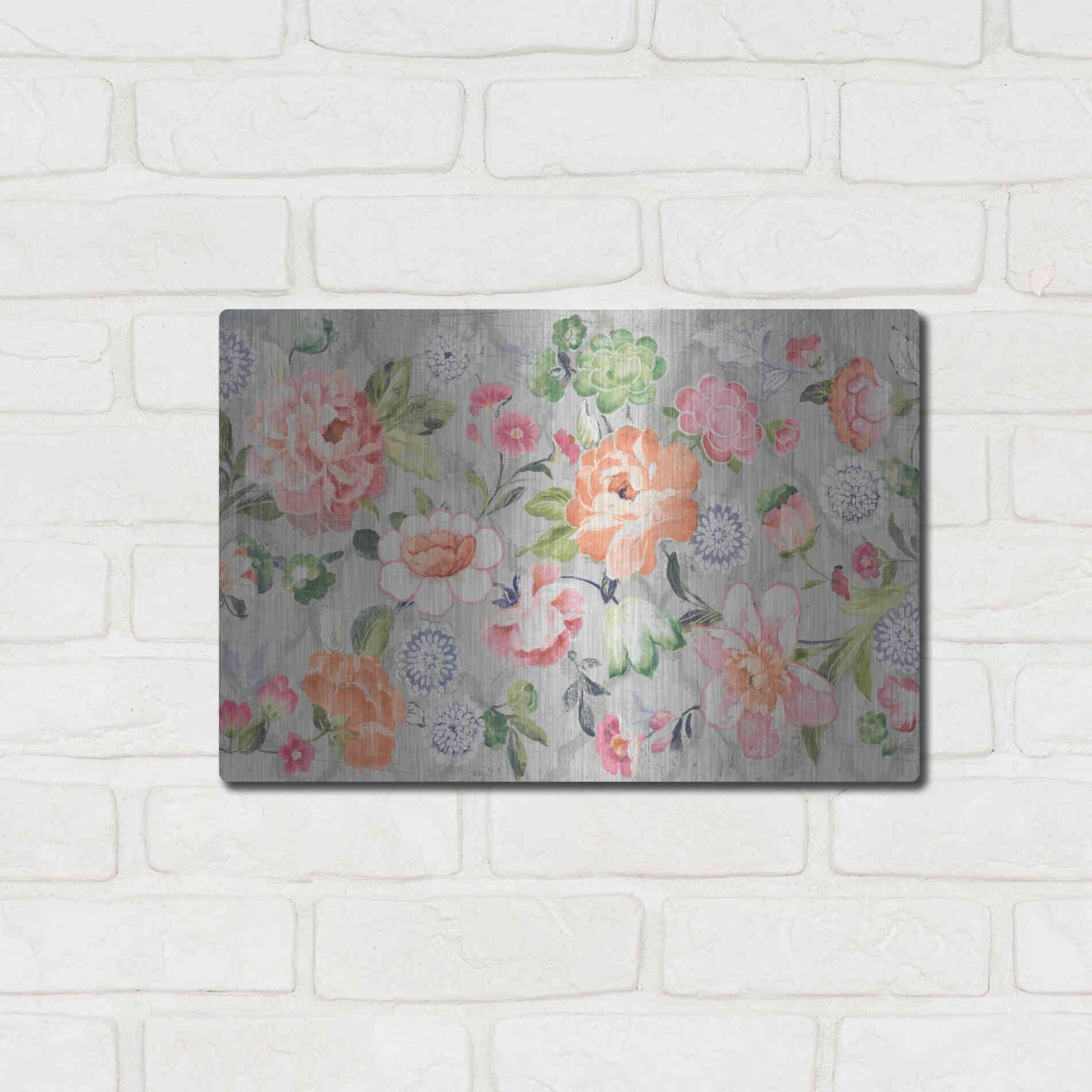 Luxe Metal Art 'Summer Garden of Delights Gray' by Danhui Nai, Metal Wall Art,16x12