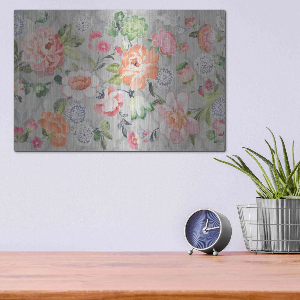 Luxe Metal Art 'Summer Garden of Delights Gray' by Danhui Nai, Metal Wall Art,16x12